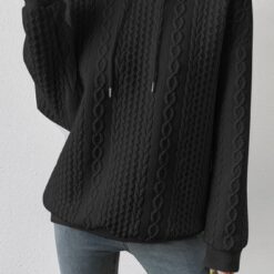 進口商品 104 女裝 | 美系 | 黑絞花紋理休閒抽繩連帽衫