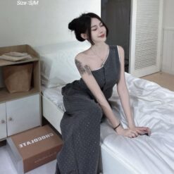 Alternative view of 女裝 | 燙鑽斜肩上衣＋後鬆緊腰寬褲套裝