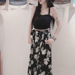 女裝 | 暈染水墨花緞面寬褲