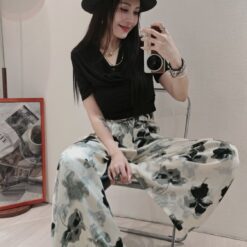 Alternative view of 女裝 | 暈染水墨花緞面寬褲