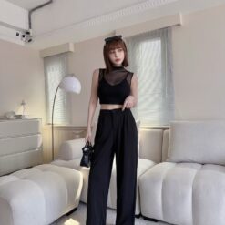 女裝 | 網紗氣質襯墊背+寬褲 套裝