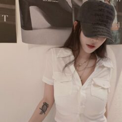 女裝 | 雙腰抓皺帶領彈力 T