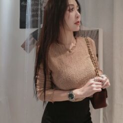 捲捲花邊針織打底上衣 - 膚卡