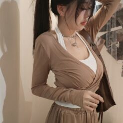 棉花美眉遮肉三件褲套組 - 卡其