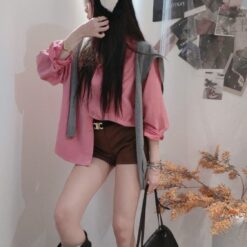 百搭麂皮絨單扣短褲 - 咖啡