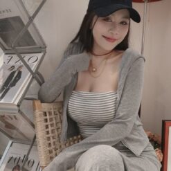 背心外套長裙三件套 - 灰
