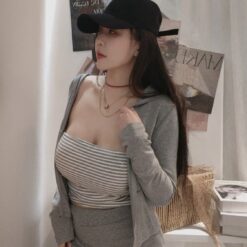 背心外套長裙三件套 - 灰